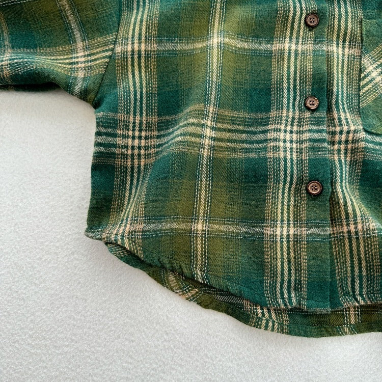 European and American Vintage Style Kids’ Outerwear: Plaid Long Sleeves Single Breasted Coat for Children-2